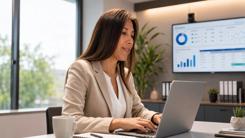 Profesionales utilizando inteligencia artificial en una pequeña empresa